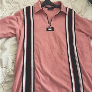 Lazy Oafs Pink stripe Zip Rugby Shirt